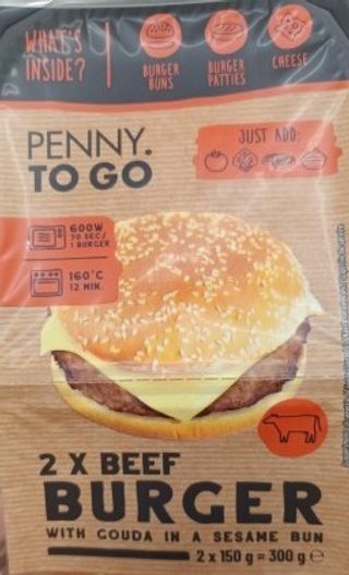 PENNY To Go Cheeseburger cu vita 2x150g