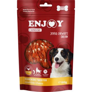 Recompense pentru caini Enjoy Carnivore Chicken Twister Rawhide Chews 100g