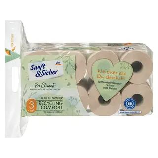 Sanft&Sicher recikl. toaletni papir, 3-sl. 220 listića,16 kom.(400114)