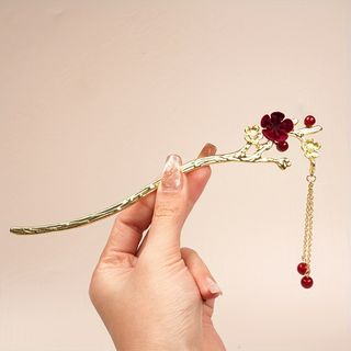 Zlatni Štapić za Kosu sa Bordo Cvijetom i Visuljcima