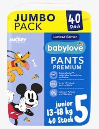 babylove JUMBOPACK PREMIUM pelene gaćice junior, veličina 5 (13-20kg), 40 kom