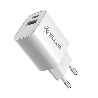 Incarcator priza Tellur HC205 12W cu doua porturi, USB-A + USB-C, alb