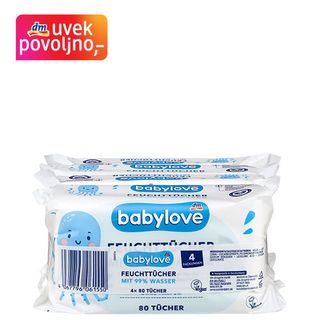 babylove vlažne maramice 99% voda, 4x80kom