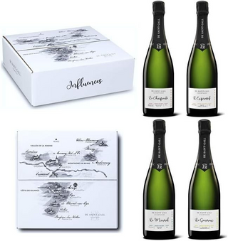 Pachet cadou, De Saint Gall, 4 x Champagne Cuvee Influences, Grand Cru, Premier Cru, Pinot Noir, Chardonnay, 3L