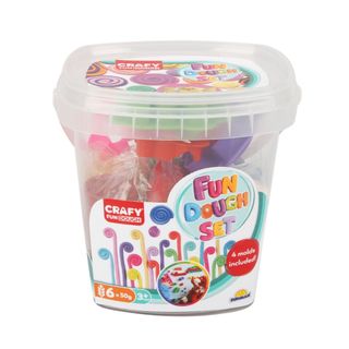 Galetusa cu plastilina Crafy Fun Dough Set, 6 culori, 4 forme, 300 g
