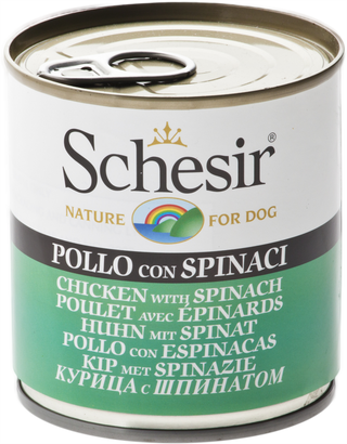 Hrana umeda pentru caini Schesir cu pui si spanac 285 g