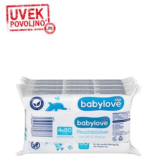 babylove vlažne maramice 99% voda, 4x80kom