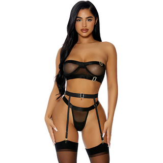 Set Lenjerie intima sexy, Forplay, Good As Gold - Negru