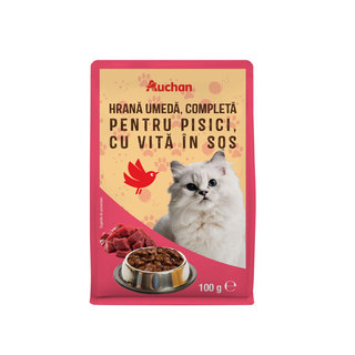 Hrana umeda pentru pisici adulte Auchan, vita in sos, 100 g