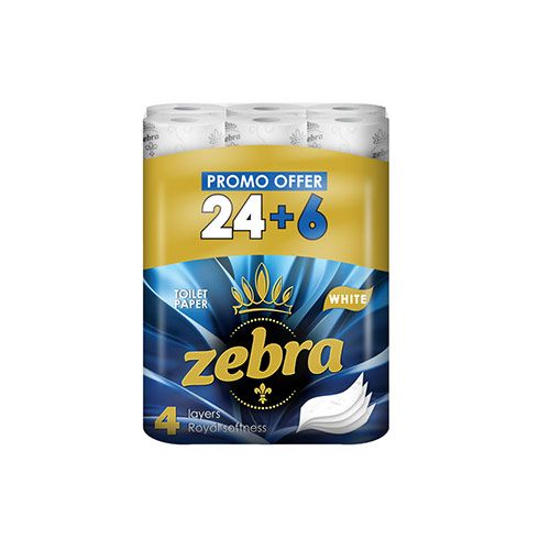Zebra тоалетна хартия Бяла 4пл. 24+6бр