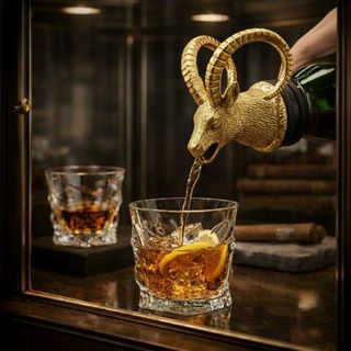 Umjetnički metalni nastavak za sipanje u zlatnoj boji u obliku glave divokoze