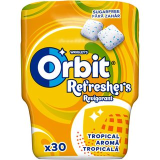 Orbit Refreshers Tropical guma de mestecat fara zahar cu indulcitori si arome de fructe 30 buc 67g