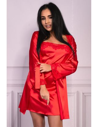 Set Jacqueline Red LC 90249, Livia Corsetti, camasa si halat din satin, rosu