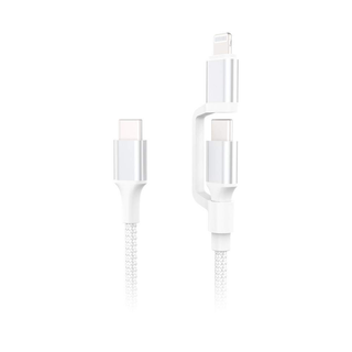 Cablu De Date Cellara Textil 2 In 1 Type/Lightning 60W - Alb,CL77048