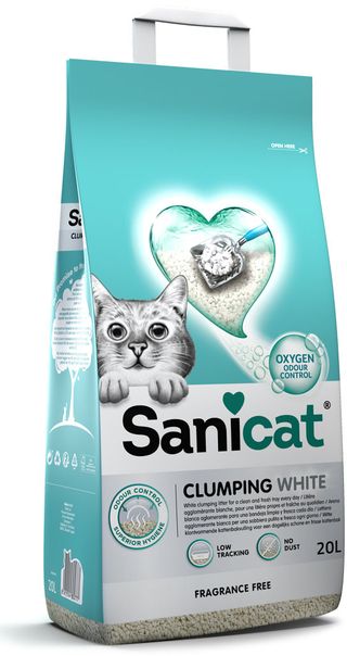 SANICAT Clumping White, Nisip pentru pisici, fără aromă, 20L/18kg 