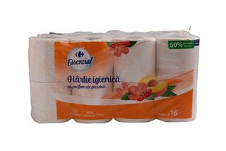 Hartie igienica cu parfum de piersica 16 role 3 straturi Carrefour