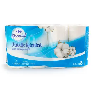 Hartie Igienica Alba, Carrefour Essential, 8 Role, 3 Straturi