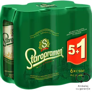 Bere blonda Staropramen, 5+1 x 0.5 l