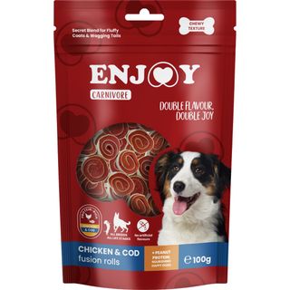 Recompense pentru caini Enjoy Carnivore Chicken Cod Fusion Rolls 100g