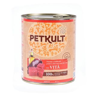 Hrana umeda pentru caini Petkult Adult cu vita 800g