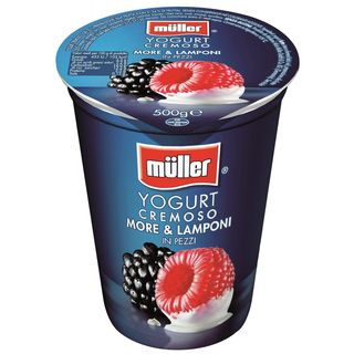Muller, Iaurt cu bucati de mure si zmeura 500g (ID 83282)