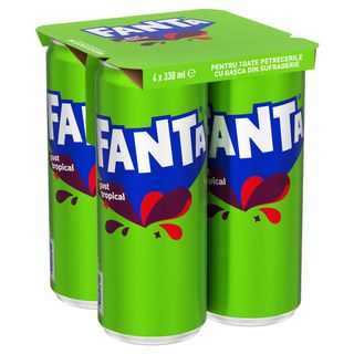 Bautura carbogazoasa Fanta Tropical, doza, 4 x 0.33 l