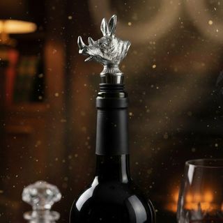 Umjetnički metalni zatvarač za flaše u srebrnoj boji u obliku glave nosoroga