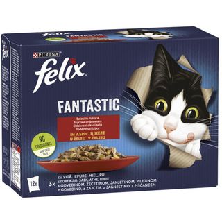 FELIX Fantastic Pachet plicuri pt pisici, cu Pui, Vită, Iepure şi Miel 12x85g (COD NST12480839)