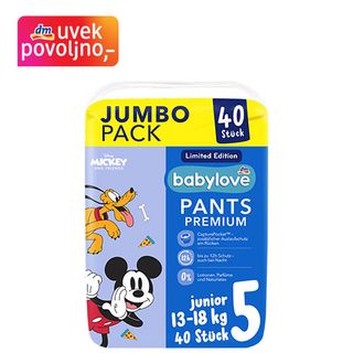 babylove JUMBOPACK PREMIUM pelene gaćice junior, veličina 5 (13-20kg), 40 kom
