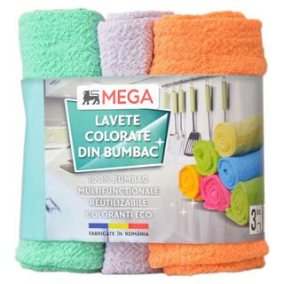 MEGA, Lavete colorate din bumbac 3 bucati, 35x60 cm (ID 27382)