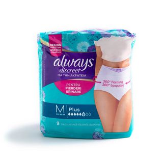 Chiloti pentru incontinenta urinara Always Discreet Plus 6 picaturi, Marimea M , 9 buc