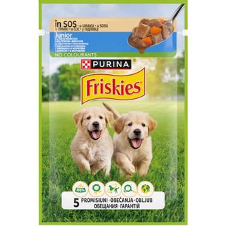 Hrana umeda pentru caini Purina Friskies Junior Pui si morcovi 85g