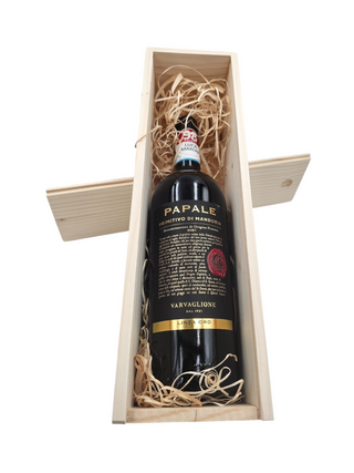 Cutie de Lemn Cu Vin Rosu Sec Varvaglione Papale Linea Oro Primitivo Di Manduria 14.5%, 0.75L