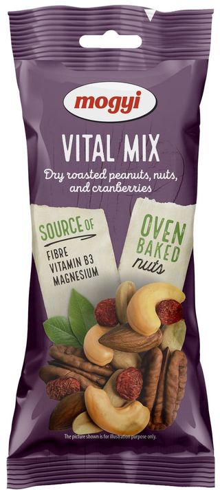 Mix copt cu arahide, pecan, migdale, caju si merisoare Mogyi Vital Mix, 55 g