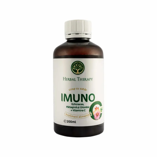 Sirop IMUNO Echinaceea, Pătlagină, Ghimbir și Vitamina C (Extract de Măceș, Echinacea, Pătlagină, Ghimbir, Păpădie, Iarbă Mare, Cătină, Acid ascorbic)