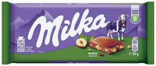 Ciocolata cu lapte si alune Milka, 90 g