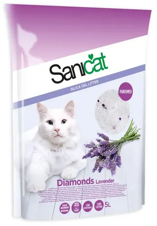 SANICAT Diamonds Nisip igienic silicat pentru pisici LAVANDĂ 5L/2,3kg