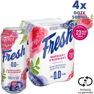 Fresh 0.0, Bere fara alcool cu suc de zmeura si afine 4x0.5L (ID 56113)