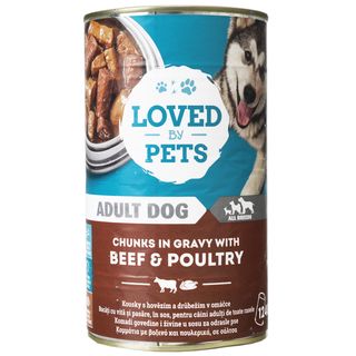 Loved by Pets, Bucati cu vita si pasare, in sos, pentru caini adulti de toate rasele 1240g (ID 68110)