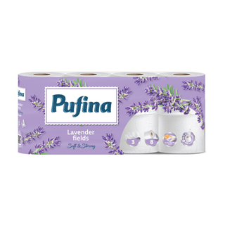 Hartie igienica Pufina Campuri de Lavanda 8 role, 3 straturi