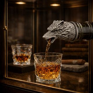 Umjetnički metalni nastavak za sipanje u boji antiknog srebra u obliku glave vuka