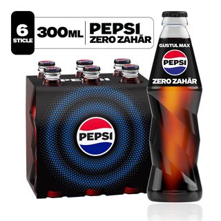 Pepsi Zero Zahar, bautura cu aroma de cola, sticla, 6x300ml