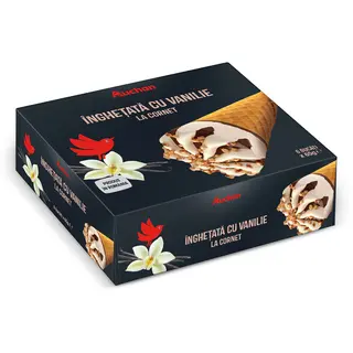 Pachet de inghetata la cornet cu vanilie, arahide si glazura de cacao Auchan, 6 x 65 g