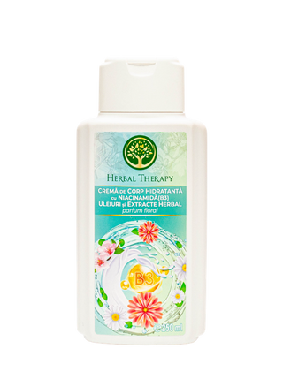 Cremă de corp hidratantă cu niacinamidă(B3), uleiuri și extracte herbal, cu parfum floral