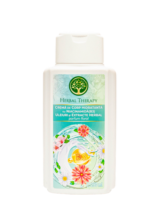 Cremă de corp hidratantă cu niacinamidă(B3), uleiuri și extracte herbal, cu parfum floral