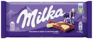 Ciocolata cu lapte si ciocolata alba Milka Cow Spots, 90 g