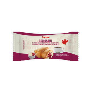 Croissant cu crema cu vanilie si umplutura cu visine Auchan, 85 g