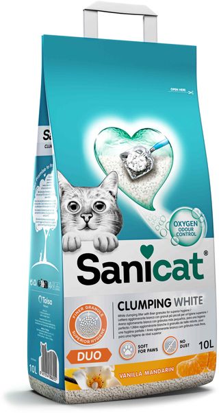 SANICAT Clumping Nisip pentru pisici, cu aromă de Vanilie şi Mandarină 10L/8,3kg 
