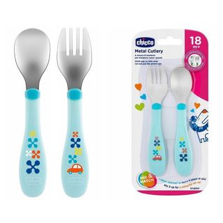 CHICCO MONTE set metalni viljuška i kašika 18m+ | 8058664086641
