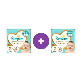 2 x Scutece Pampers Premium Care Value Pack Marimea 2, Nou Nascut, 4-8 Kg, 68 BUC